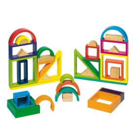 Drewniane tęczowe klocki - 38 elementów