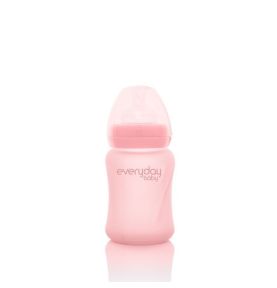 Szklana butelka ze smoczkiem S, 150 ml, różowa, Everyday Baby