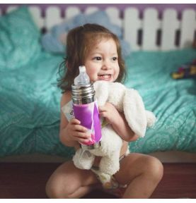 Termobutelka z ustnikiem niekapkiem 260 ml, różowa swirl, Pura