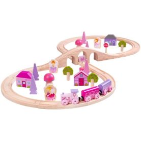 Różowa kolejka drewniana dla dziewczynki