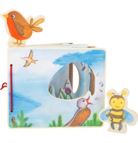 Drewniana książeczka dla niemowląt Ptaszki i Owady
