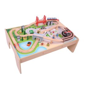 Kolejka drewniana zestaw  ze stołem - zestaw kolejki BigJigs