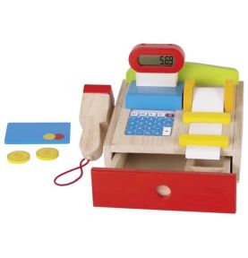 Kasa drewniana dla dzieci ze skanerem